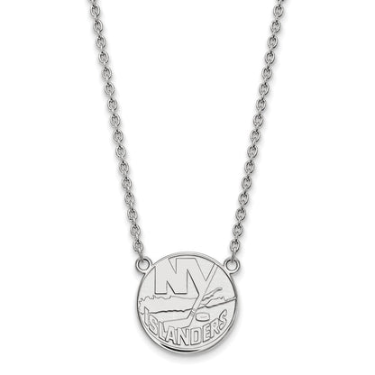 Sterlingsilber Rhodiniert Nhl Logoart New York Islanders Groß Anhänger 18 Zoll Halskette