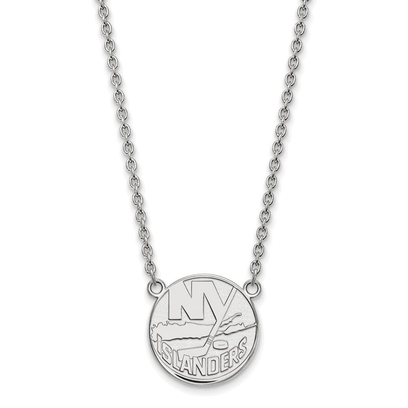 Sterlingsilber Rhodiniert Nhl Logoart New York Islanders Groß Anhänger 18 Zoll Halskette
