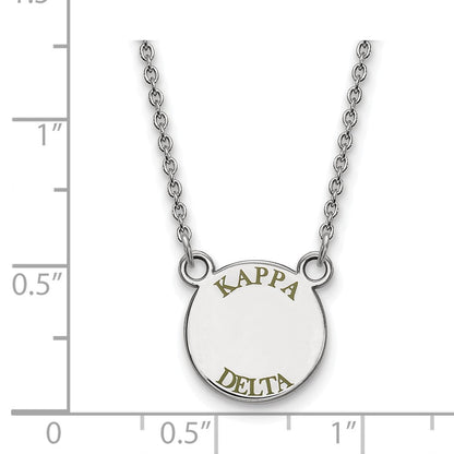 Sterlingsilber Rhodiniert Logoart Kappa Delta Sorority Text Klein Farbe Emaille Anhänger 18 Zoll Halskette