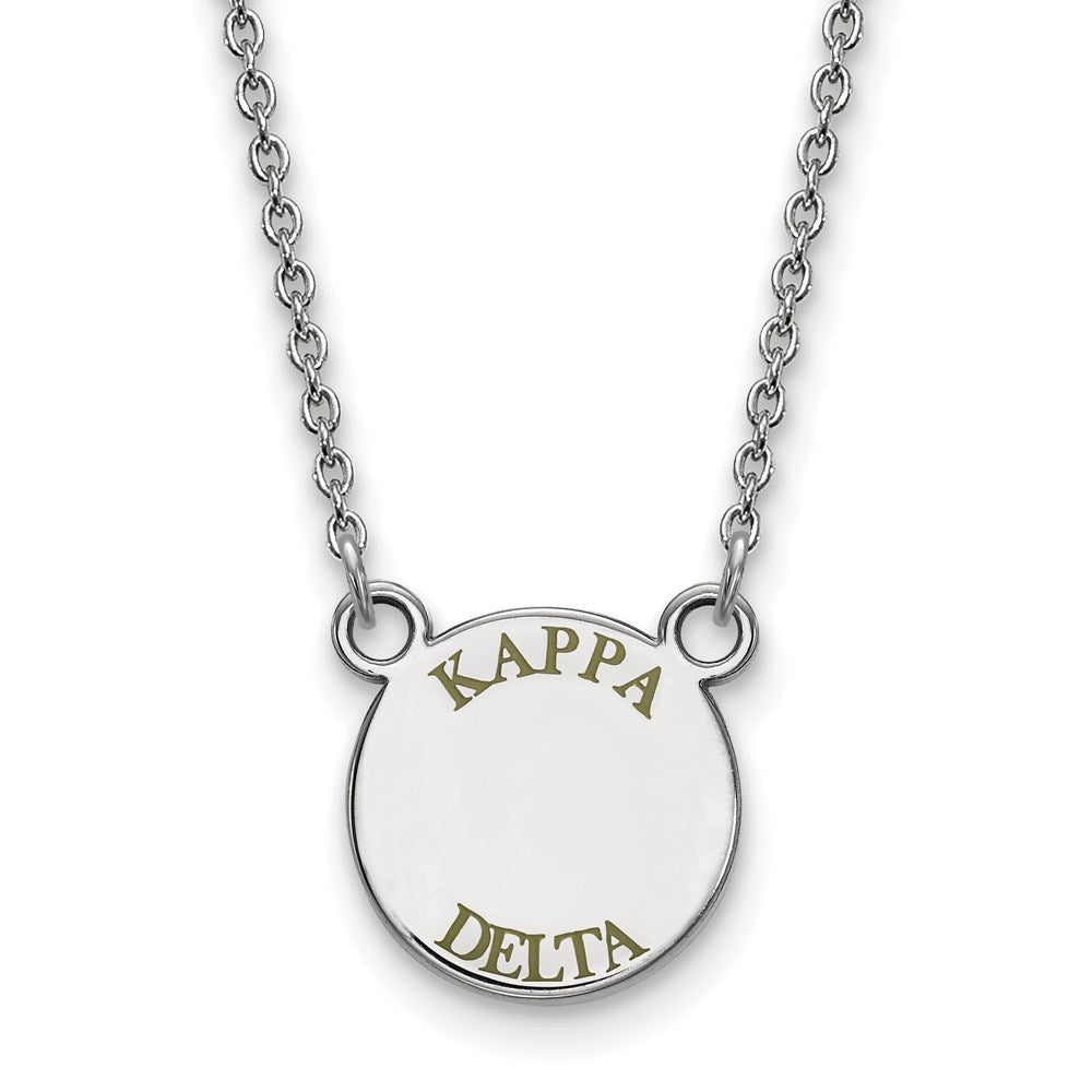 Sterlingsilber Rhodiniert Logoart Kappa Delta Sorority Text Klein Farbe Emaille Anhänger 18 Zoll Halskette
