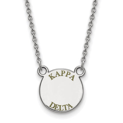 Sterlingsilber Rhodiniert Logoart Kappa Delta Sorority Text Klein Farbe Emaille Anhänger 18 Zoll Halskette