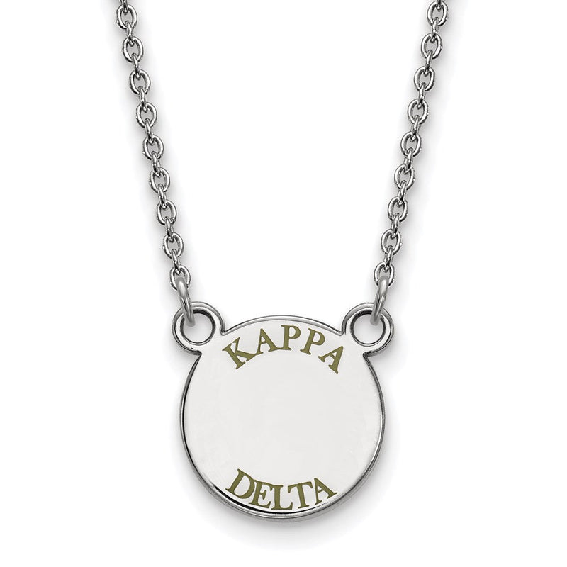 Sterlingsilber Rhodiniert Logoart Kappa Delta Sorority Text Klein Farbe Emaille Anhänger 18 Zoll Halskette