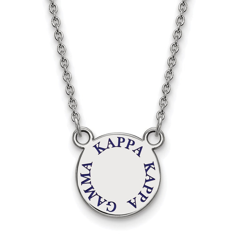 Sterlingsilber Rhodiniert Logoart Kappa Gamma Sorority Text Klein Farbe Emaille Anhänger 18 Zoll Halskette