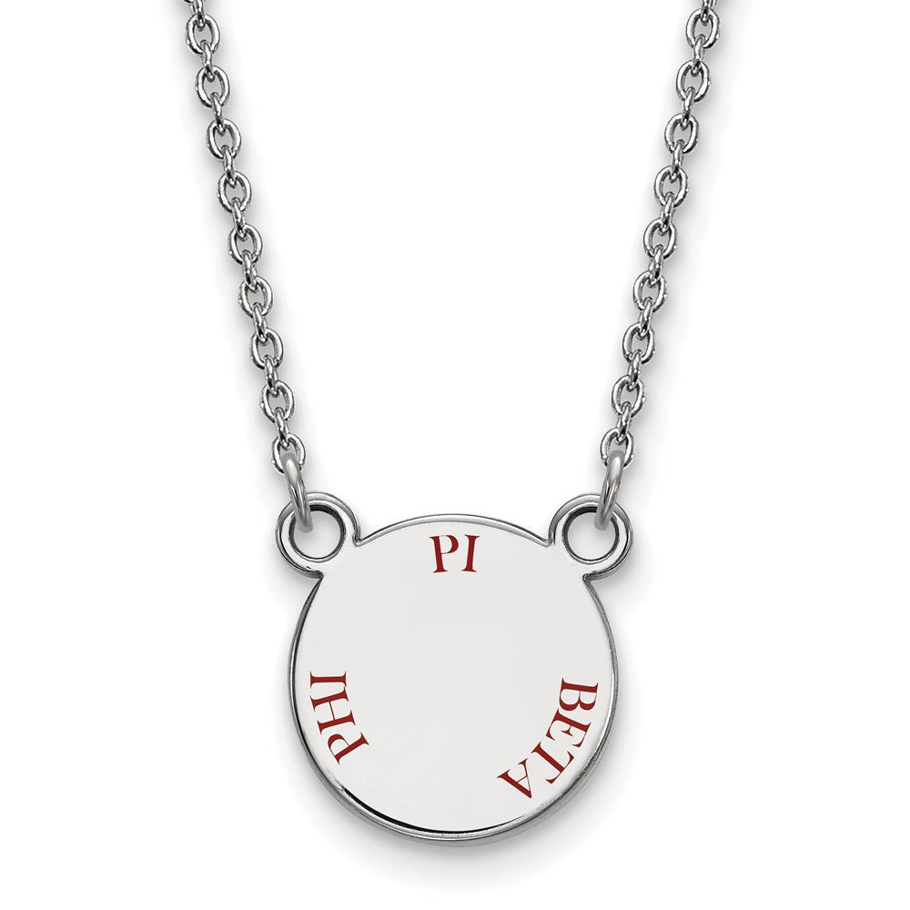 Sterlingsilber Rhodiniert Logoart Pi Beta Phi Sorority Text Klein Farbe Emaille Anhänger 18 Zoll Halskette