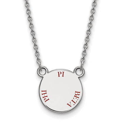 Sterlingsilber Rhodiniert Logoart Pi Beta Phi Sorority Text Klein Farbe Emaille Anhänger 18 Zoll Halskette