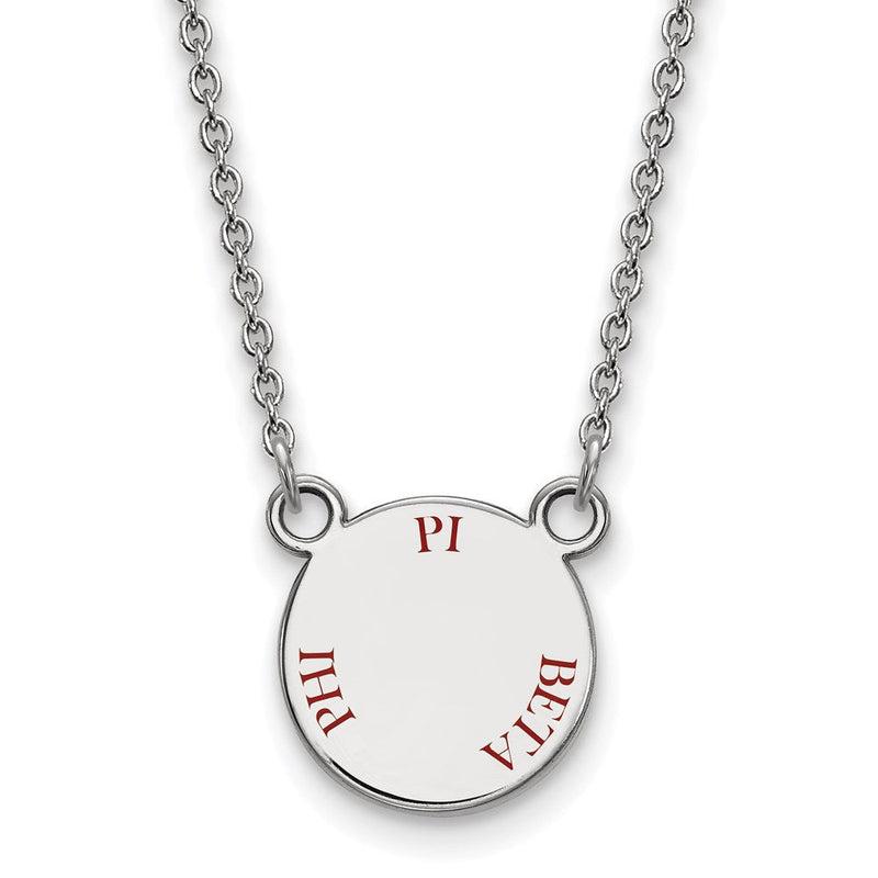 Sterlingsilber Rhodiniert Logoart Pi Beta Phi Sorority Text Klein Farbe Emaille Anhänger 18 Zoll Halskette