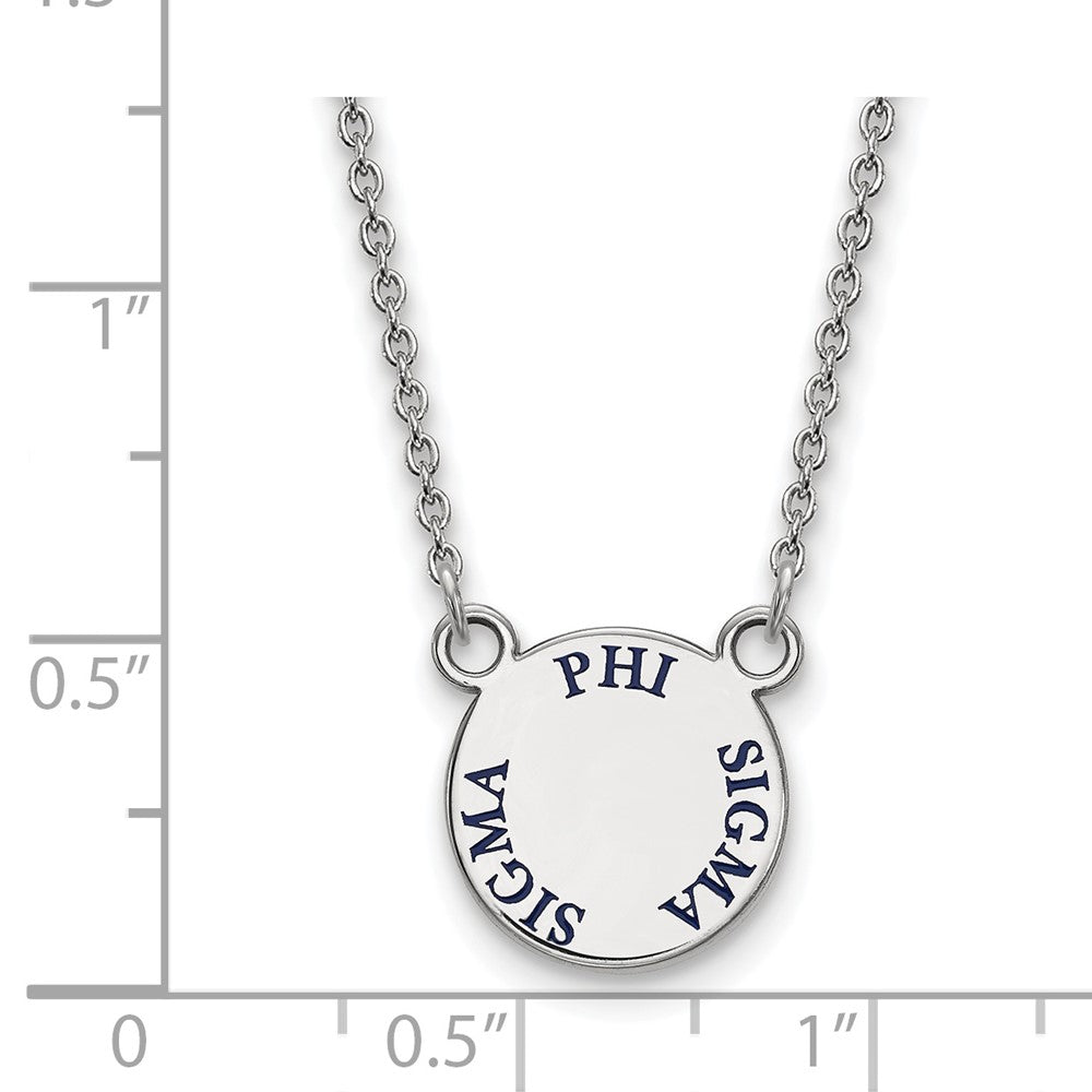 Sterlingsilber Rhodiniert Logoart Phi Sigma Sorority Text Klein Farbe Emaille Anhänger 18 Zoll Halskette