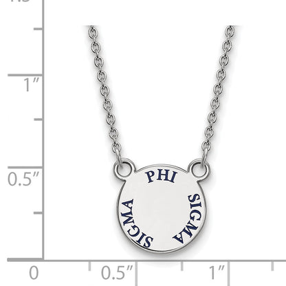 Sterlingsilber Rhodiniert Logoart Phi Sigma Sorority Text Klein Farbe Emaille Anhänger 18 Zoll Halskette