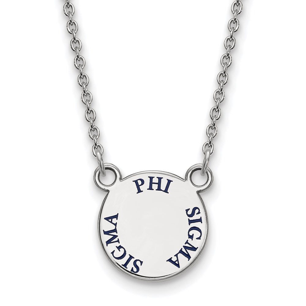 Sterlingsilber Rhodiniert Logoart Phi Sigma Sorority Text Klein Farbe Emaille Anhänger 18 Zoll Halskette