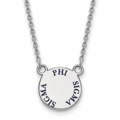 Sterlingsilber Rhodiniert Logoart Phi Sigma Sorority Text Klein Farbe Emaille Anhänger 18 Zoll Halskette