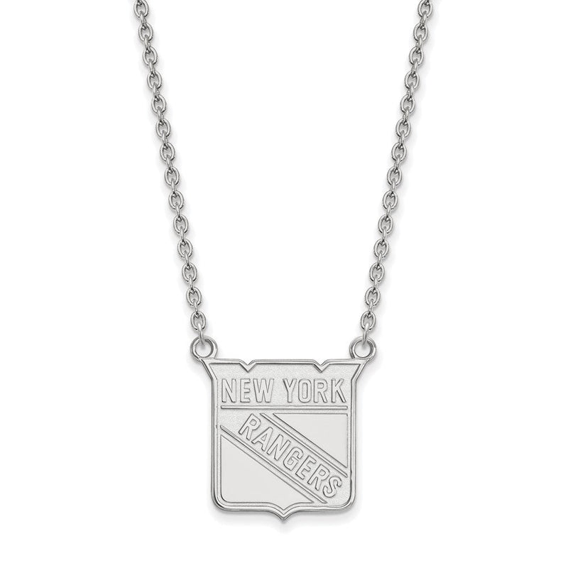 10K Weißgold Nhl Logoart New York Rangers Groß Anhänger 18 Zoll Halskette