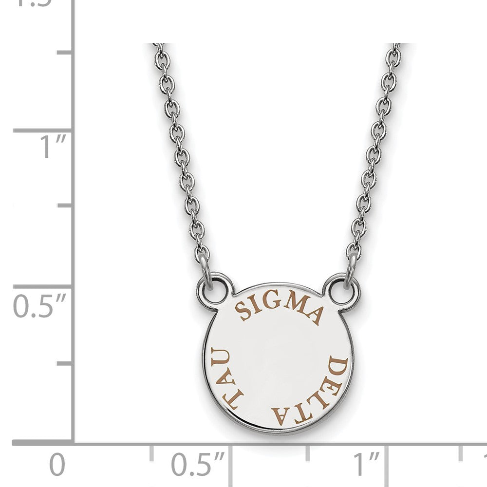 Sterlingsilber Rhodiniert Logoart Sigma Delta Tau Sorority Text Klein Farbe Emaille Anhänger 18 Zoll Halskette