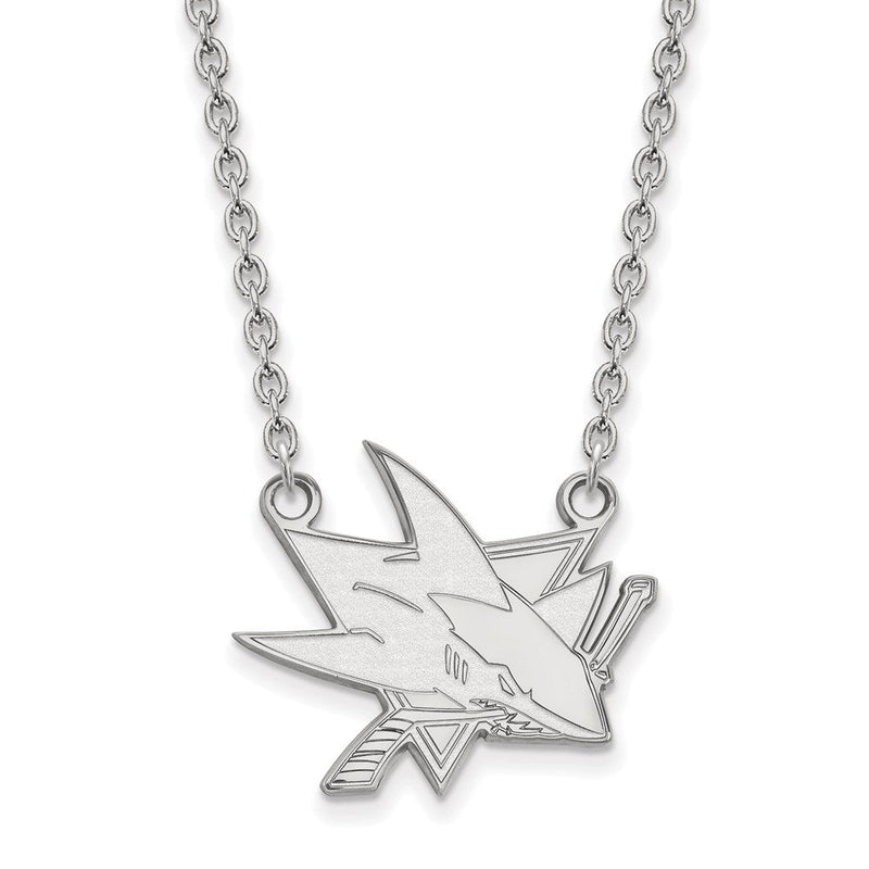 Sterlingsilber Rhodiniert Nhl Logoart San Jose Sharks Groß Anhänger 18 Zoll Halskette