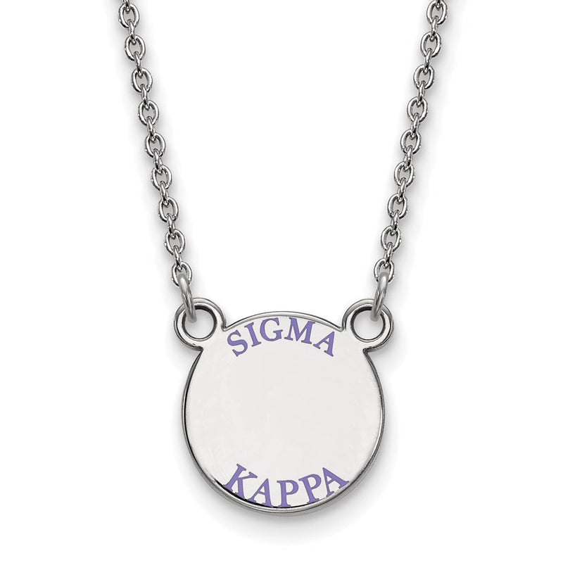 Sterlingsilber Rhodiniert Logoart Sigma Kappa Sorority Text Klein Farbe Emaille Anhänger 18 Zoll Halskette