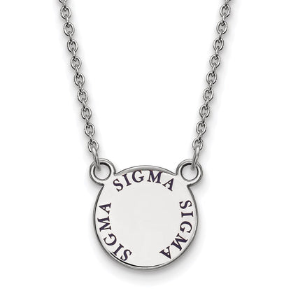 Sterlingsilber Rhodiniert Logoart Sigma Sorority Text Klein Farbe Emaille Anhänger 18 Zoll Halskette