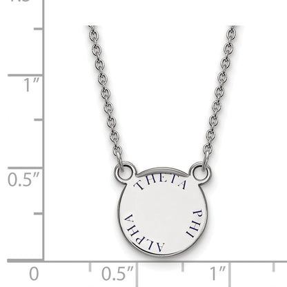 Sterlingsilber Rhodiniert Logoart Theta Phi Alpha Sorority Text Klein Farbe Emaille Anhänger 18 Zoll Halskette