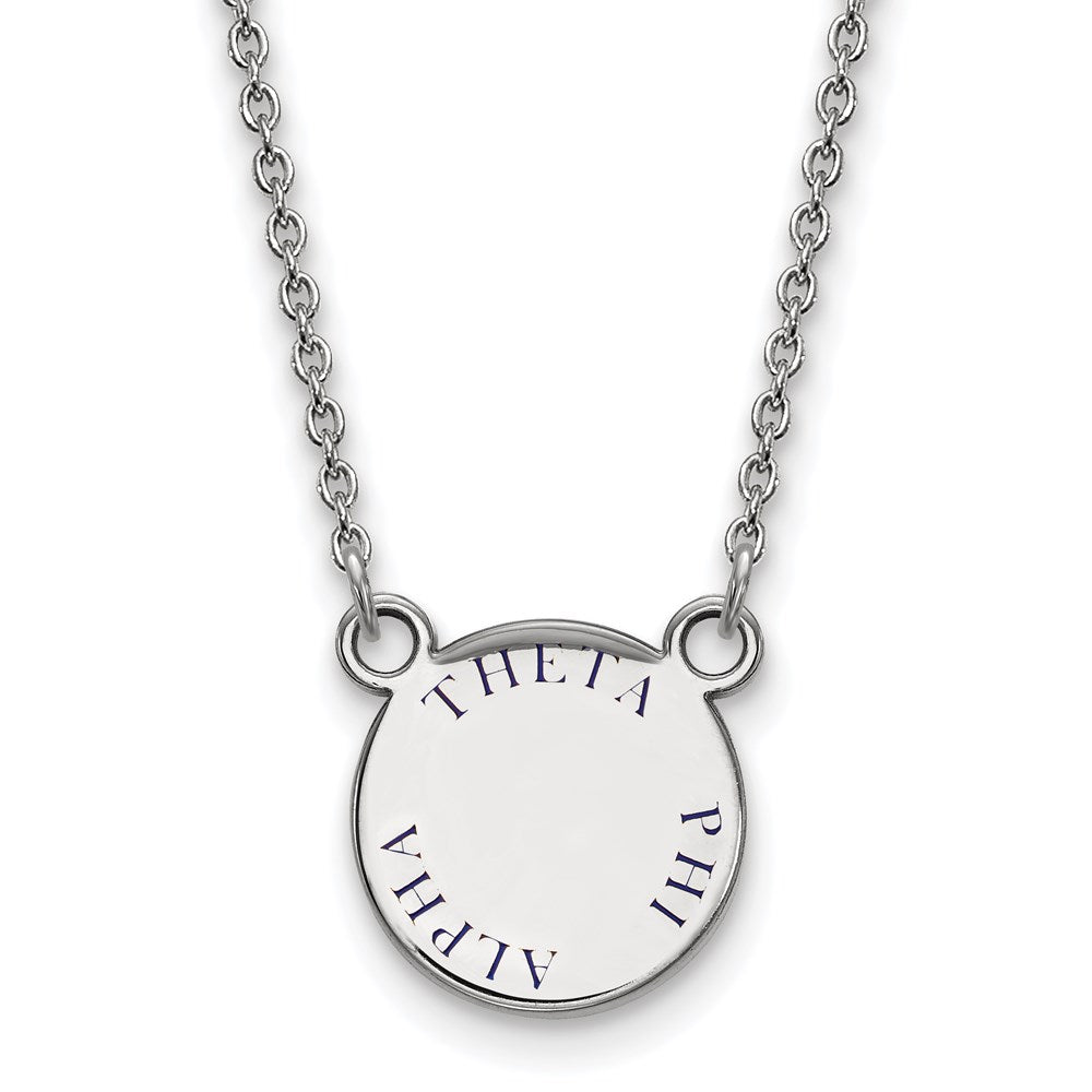 Sterlingsilber Rhodiniert Logoart Theta Phi Alpha Sorority Text Klein Farbe Emaille Anhänger 18 Zoll Halskette