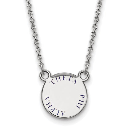 Sterlingsilber Rhodiniert Logoart Theta Phi Alpha Sorority Text Klein Farbe Emaille Anhänger 18 Zoll Halskette