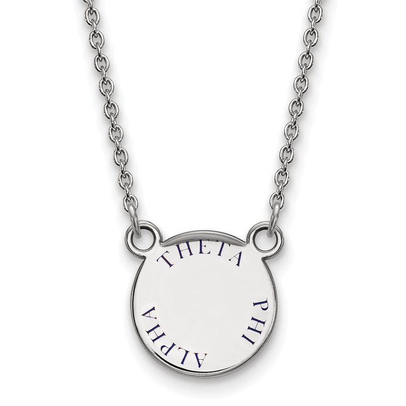 Sterlingsilber Rhodiniert Logoart Theta Phi Alpha Sorority Text Klein Farbe Emaille Anhänger 18 Zoll Halskette