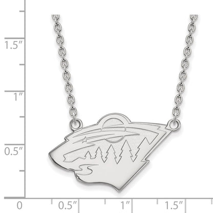 10K Weißgold Nhl Logoart Minnesota Wild Groß Anhänger 18 Zoll Halskette