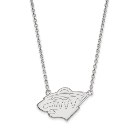 10K Weißgold Nhl Logoart Minnesota Wild Groß Anhänger 18 Zoll Halskette