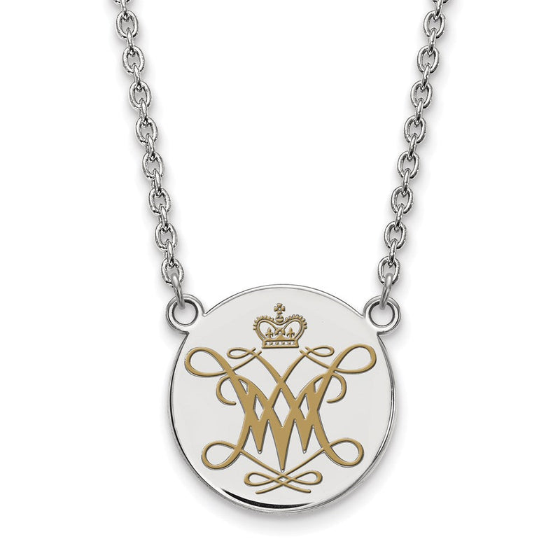 Sterlingsilber Rhodiniert Logoart College Of William und Mary Groß Emailliert Plättchen Anhänger 18 Zoll Halskette