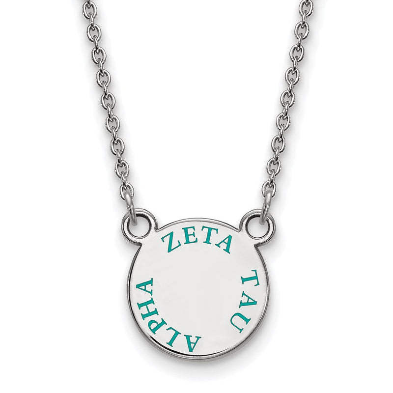 Sterlingsilber Rhodiniert Logoart Zeta Tau Alpha Sorority Text Klein Farbe Emaille Anhänger 18 Zoll Halskette
