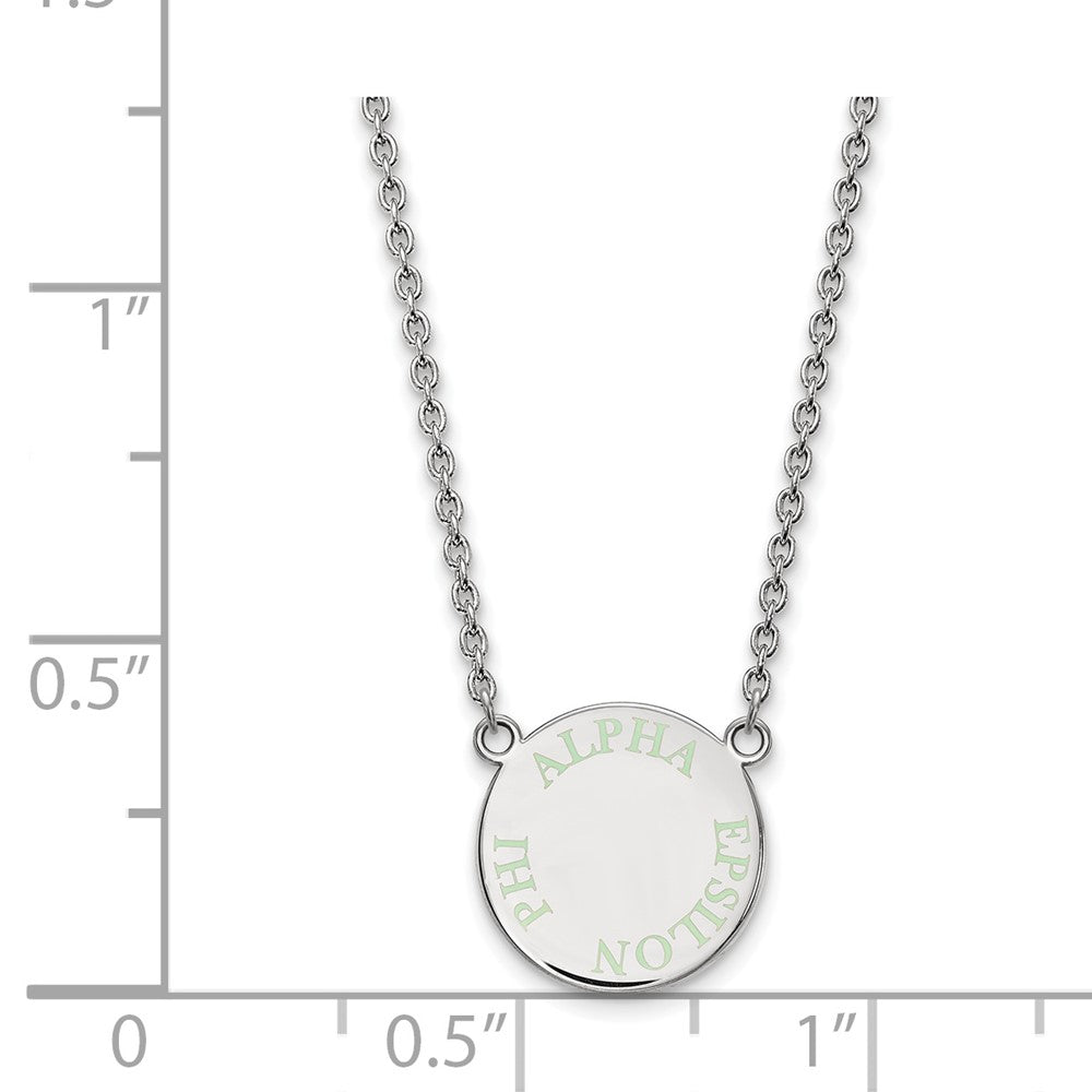 Sterlingsilber Rhodiniert Logoart Alpha Epsilon Phi Sorority Text Klein Farbe Emaille Anhänger 18 Zoll Halskette