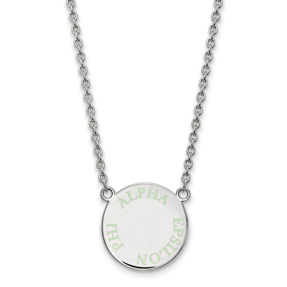 Sterlingsilber Rhodiniert Logoart Alpha Epsilon Phi Sorority Text Klein Farbe Emaille Anhänger 18 Zoll Halskette