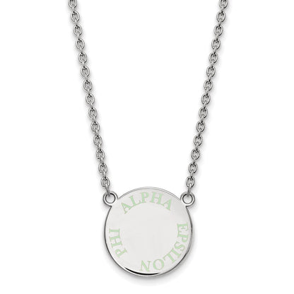 Sterlingsilber Rhodiniert Logoart Alpha Epsilon Phi Sorority Text Klein Farbe Emaille Anhänger 18 Zoll Halskette