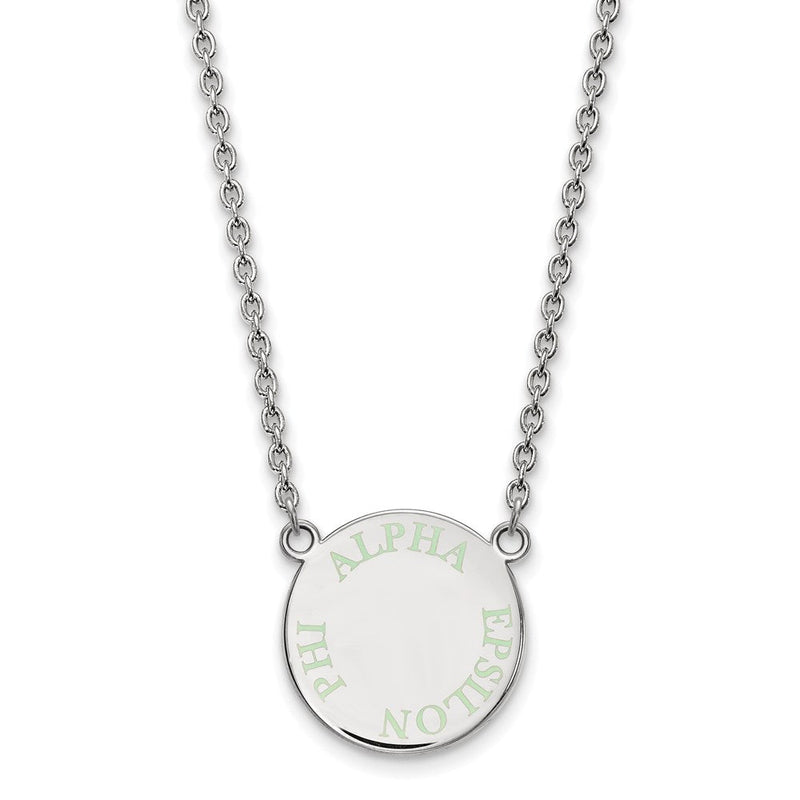 Sterlingsilber Rhodiniert Logoart Alpha Epsilon Phi Sorority Text Klein Farbe Emaille Anhänger 18 Zoll Halskette