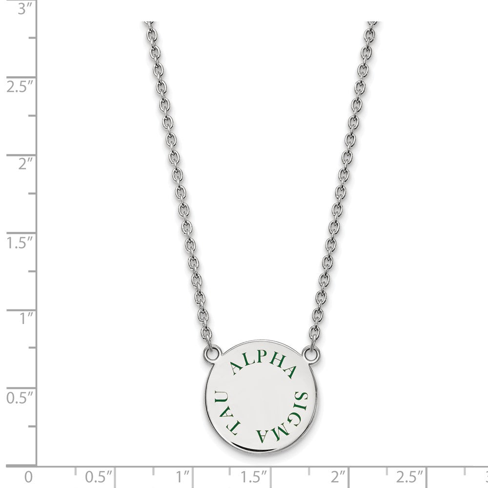 Sterlingsilber Rhodiniert Logoart Alpha Sigma Tau Sorority Text Groß Farbe Emaille Anhänger 18 Zoll Halskette