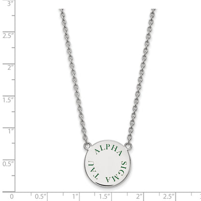 Sterlingsilber Rhodiniert Logoart Alpha Sigma Tau Sorority Text Groß Farbe Emaille Anhänger 18 Zoll Halskette