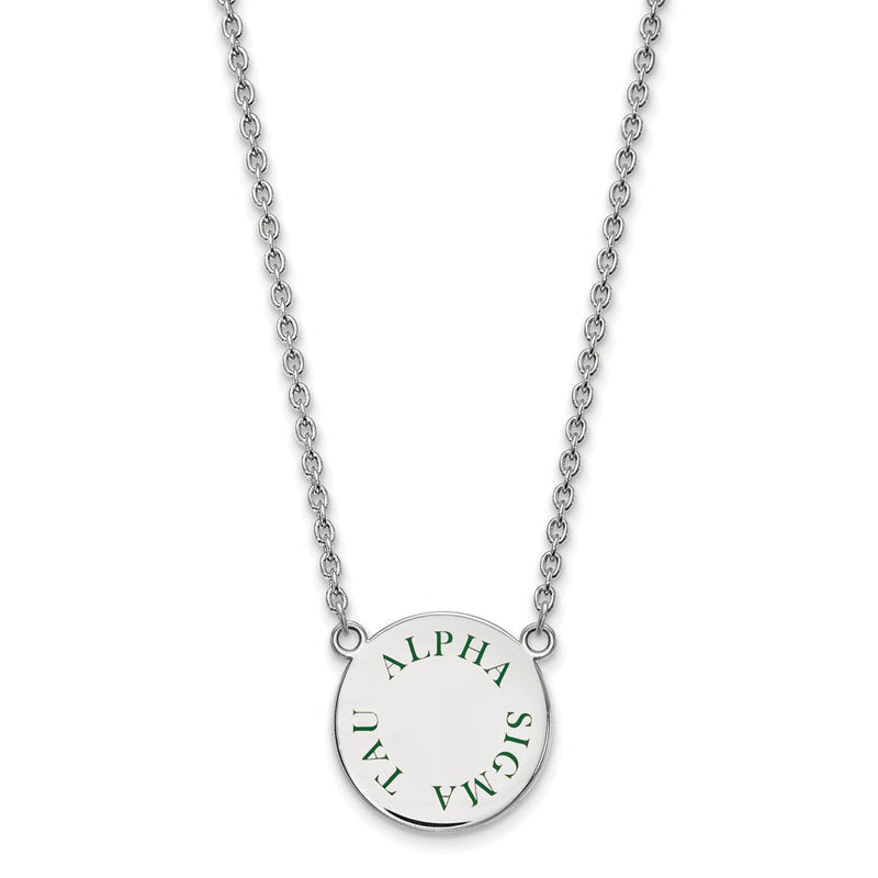 Sterlingsilber Rhodiniert Logoart Alpha Sigma Tau Sorority Text Groß Farbe Emaille Anhänger 18 Zoll Halskette