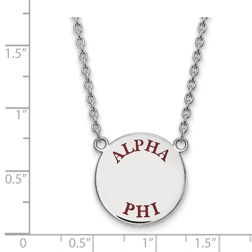 Sterlingsilber Rhodiniert Logoart Alpha Phi Sorority Text Groß Farbe Emaille Anhänger 18 Zoll Halskette