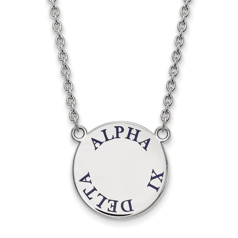 Sterlingsilber Rhodiniert Logoart Alpha Xi Delta Sorority Text Groß Farbe Emaille Anhänger 18 Zoll Halskette