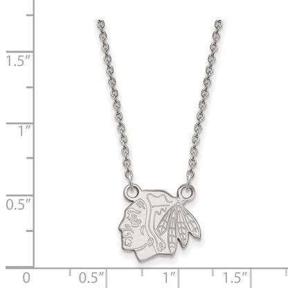 10K Weißgold Nhl Logoart Chicago Blackhawks Klein Anhänger 18 Zoll Halskette