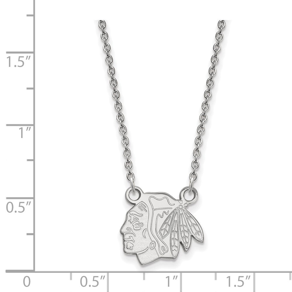 Sterlingsilber Rhodiniert Nhl Logoart Chicago Blackhawks Klein Anhänger 18 Zoll Halskette