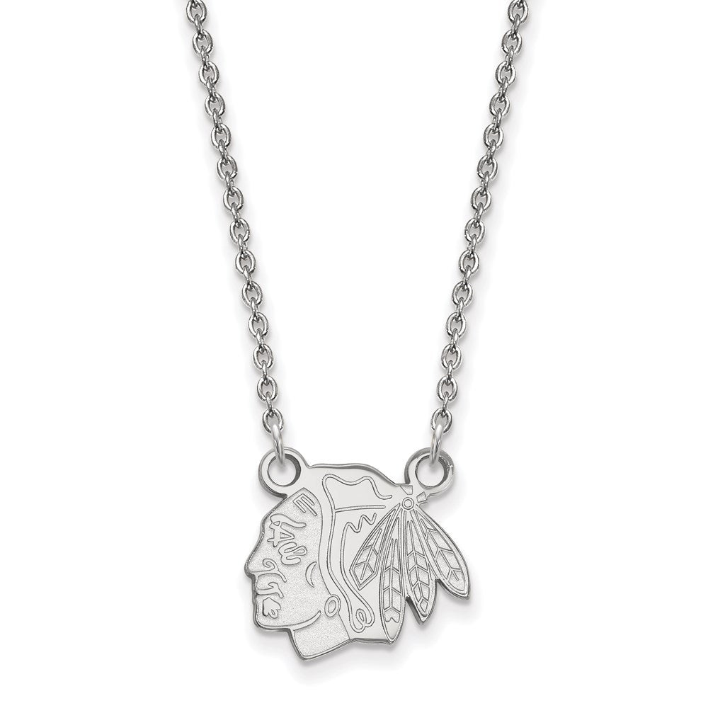 Sterlingsilber Rhodiniert Nhl Logoart Chicago Blackhawks Klein Anhänger 18 Zoll Halskette