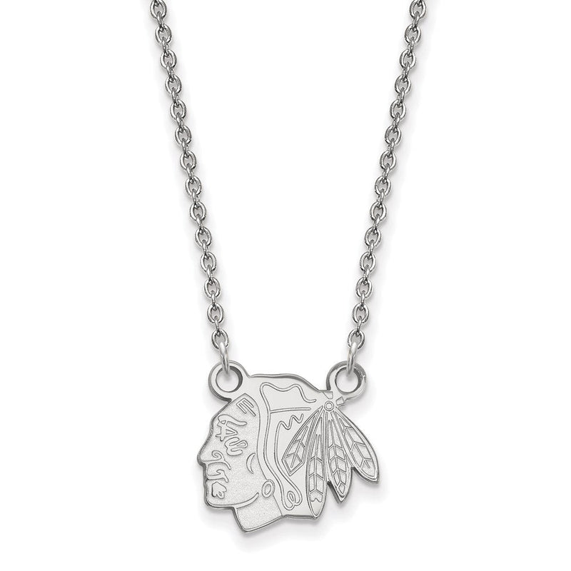 Sterlingsilber Rhodiniert Nhl Logoart Chicago Blackhawks Klein Anhänger 18 Zoll Halskette