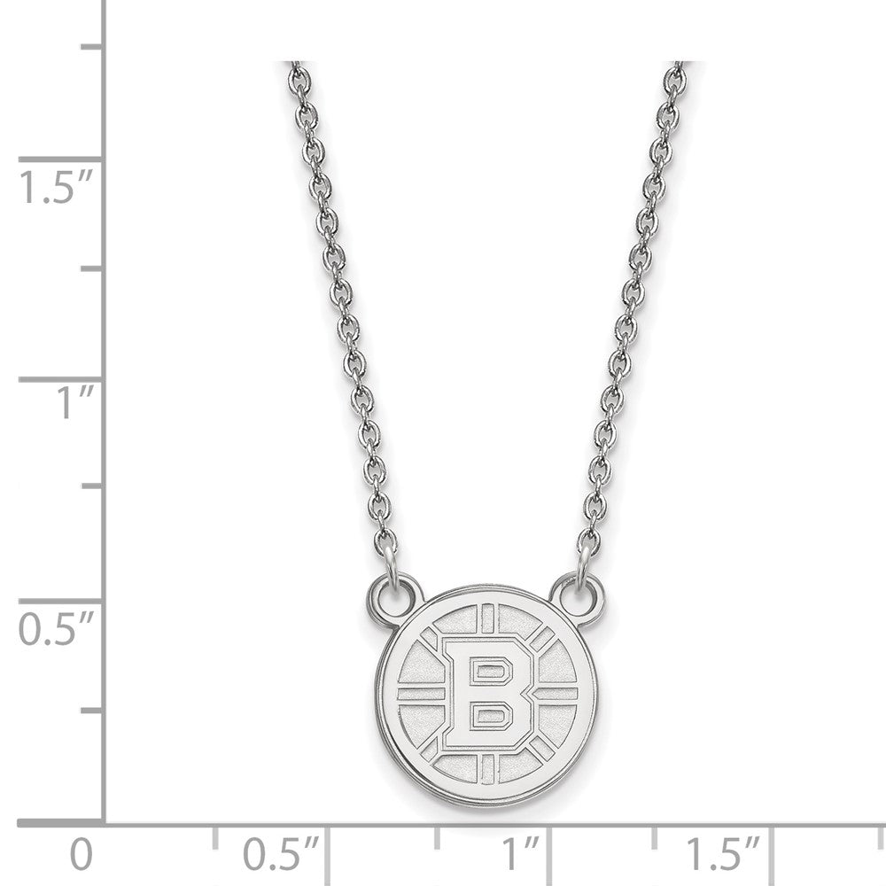 Sterlingsilber Rhodiniert Nhl Logoart Boston Bruins Klein Anhänger 18 Zoll Halskette