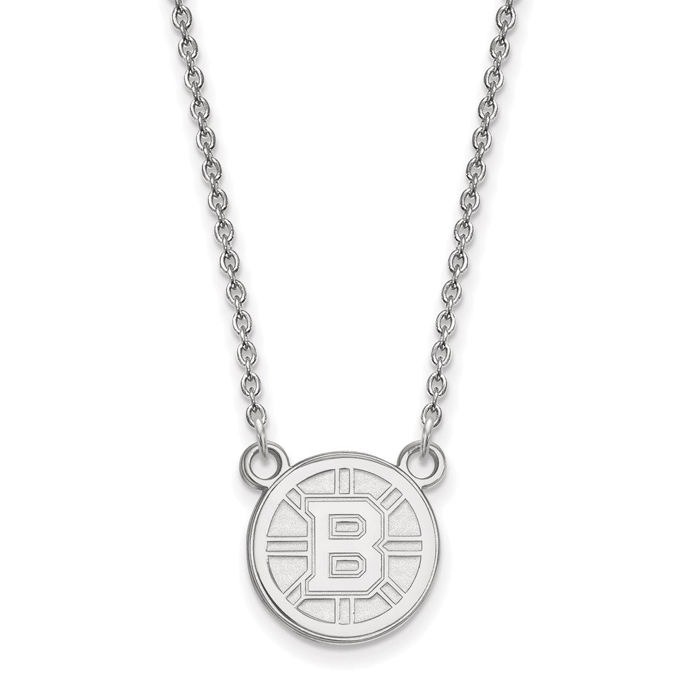 Sterlingsilber Rhodiniert Nhl Logoart Boston Bruins Klein Anhänger 18 Zoll Halskette
