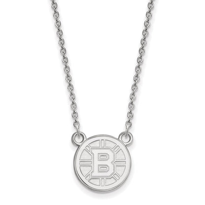 Sterlingsilber Rhodiniert Nhl Logoart Boston Bruins Klein Anhänger 18 Zoll Halskette