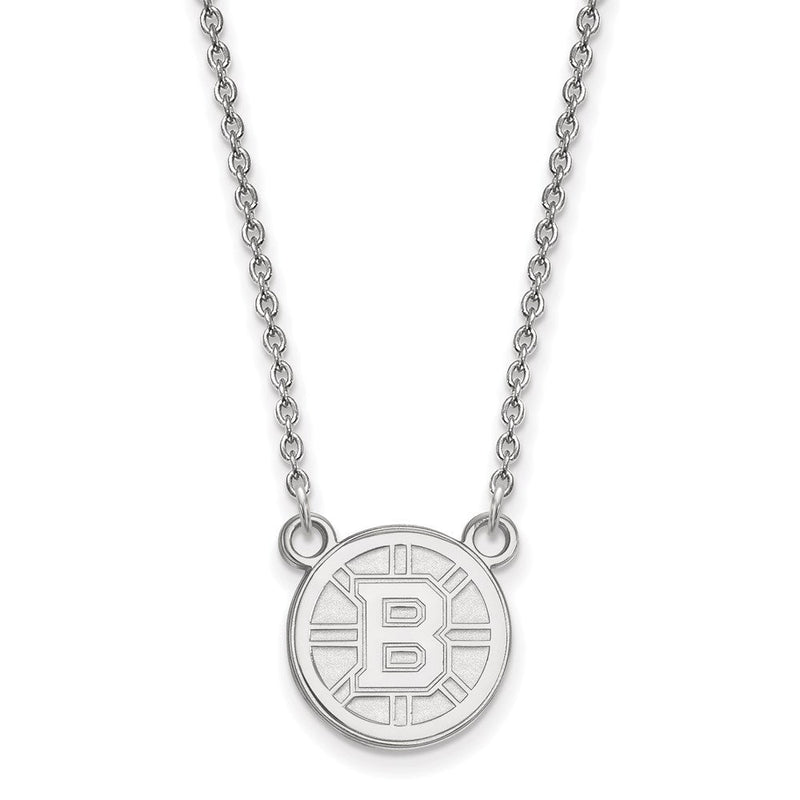 Sterlingsilber Rhodiniert Nhl Logoart Boston Bruins Klein Anhänger 18 Zoll Halskette