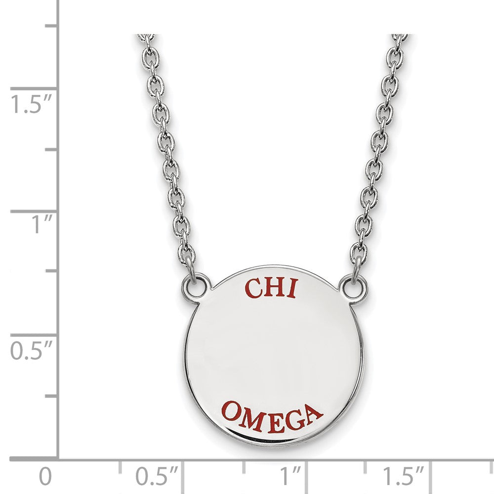 Sterlingsilber Rhodiniert Logoart Chi Omega Sorority Text Groß Farbe Emaille Anhänger 18 Zoll Halskette