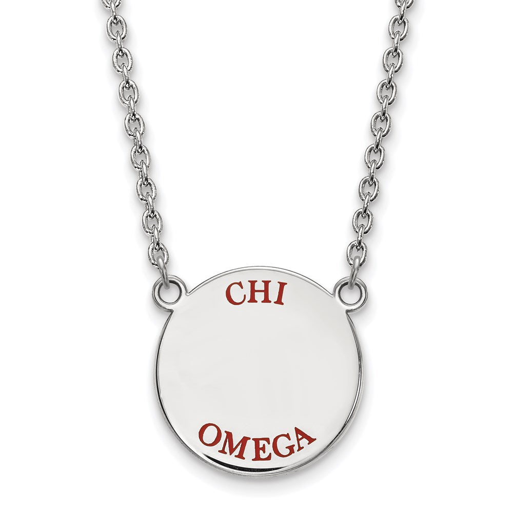 Sterlingsilber Rhodiniert Logoart Chi Omega Sorority Text Groß Farbe Emaille Anhänger 18 Zoll Halskette