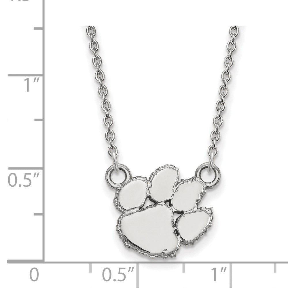 Sterlingsilber Rhodiniert Logoart Clemson University Tiger Paw Klein Anhänger 18 Zoll Halskette