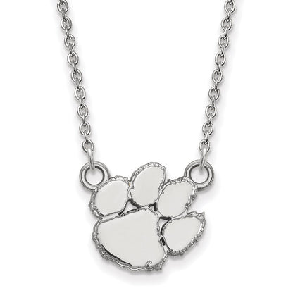 Sterlingsilber Rhodiniert Logoart Clemson University Tiger Paw Klein Anhänger 18 Zoll Halskette