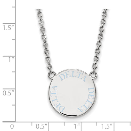 Sterlingsilber Rhodiniert Logoart Delta Sorority Text Groß Farbe Emaille Anhänger 18 Zoll Halskette