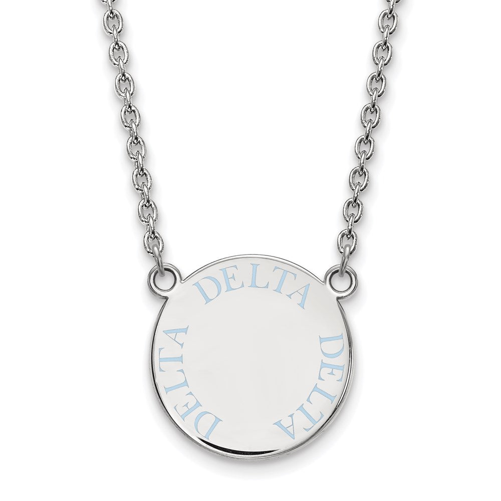 Sterlingsilber Rhodiniert Logoart Delta Sorority Text Groß Farbe Emaille Anhänger 18 Zoll Halskette